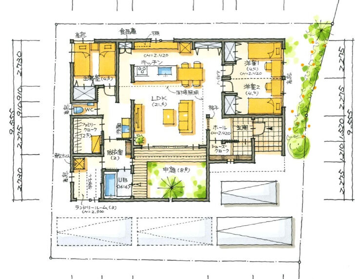 広々LDKと中庭で家族のコミュニケーションが増える住まい