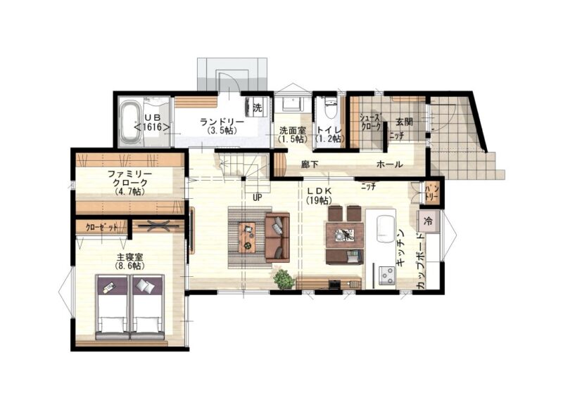 安岡町建売住宅の1階平面図
